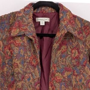 Coldwater Creek $108 Large Petite Burgundy Brocade Tapestry Floral Blazer Jacket